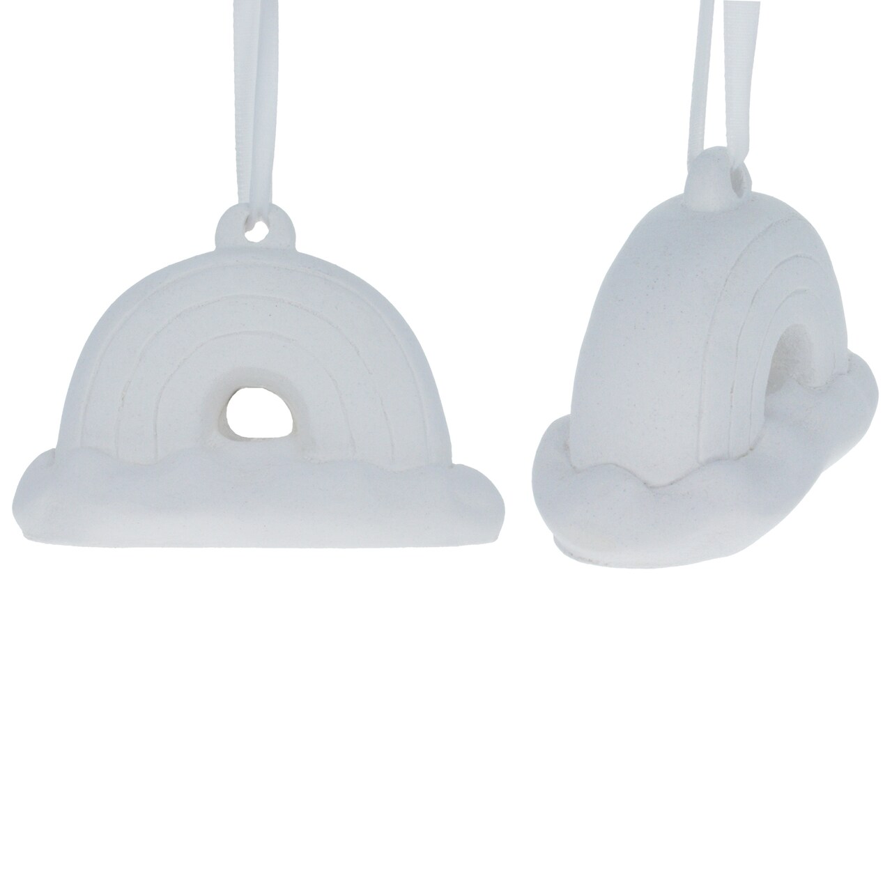 Set of 2 Blank Unfinished White Plaster 3D Rainbow Christmas Ornaments DIY Craft 3.5 Inches